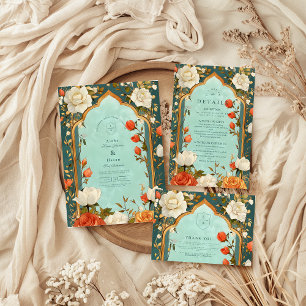 Floral Islamic Wedding, nikah ,walima ,bismillah,e RSVP Card