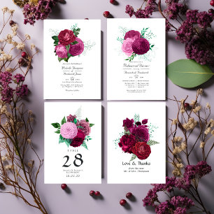 Viva Magenta Floral Wedding QR Code Rsvp Invitation