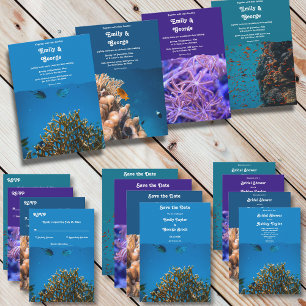Modern Navy Underwater Sea Fish Reef Beach Wedding Invitation