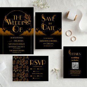 Elegant Mystical Black Gold Clouds Moon Wedding Save The Date