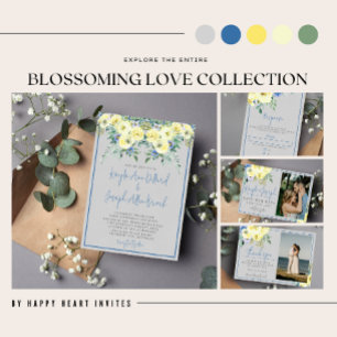 Blossoming Love Blue Yellow Floral Summer Spring Save The Date