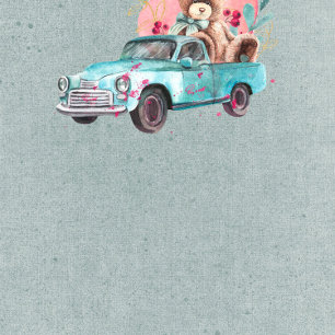 Watercolor Vintage Truck Teddy Bear Baby Shower Invitation