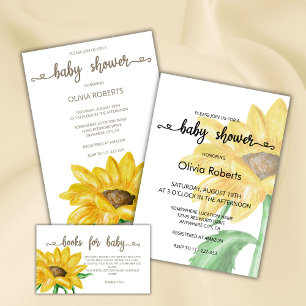 Minimalistic Watercolor Sunflower Baby Shower Invitation