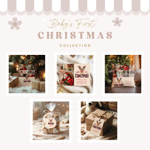 Plaid Reindeer Baby First Christmas Classic Round Sticker
