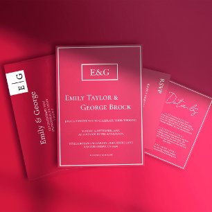 Elegant Simple Script Magenta Monogram Wedding Invitation