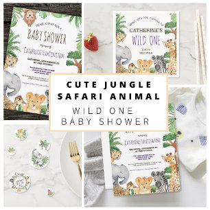 Cute Jungle Safari Animal Baby Shower Invitation