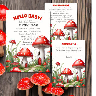Red Mushroom Fungi Woodland Diaper Raffle Enclosure Card