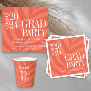 Bright Orange Simple Colourful Grad Party Invitation