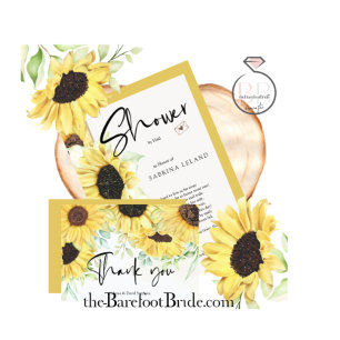 Watercolor Golden Yellow Rustic Sunflowers Invitation