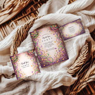 Festive Ribbon Mask Mardi Gras Masquerade Thank You Card