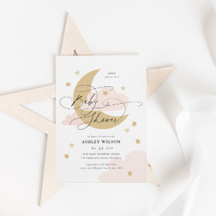 Moon and Stars Pink Gold Diaper Raffle Baby Shower Enclosure Card