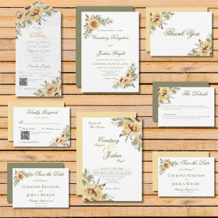 Soft Rustic Large Yellow Sunflowers Wedding Invitation