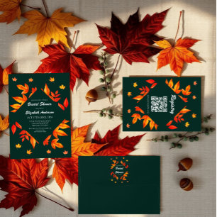 Modern Rustic Autumn Leaves Bridal Shower Invitation