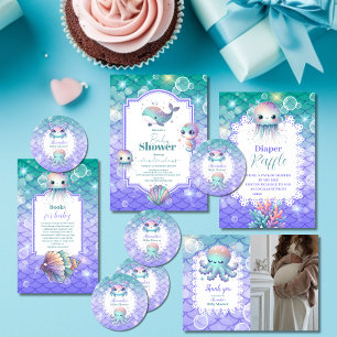 Under the Sea Watercolor Baby Shower All In One Invitation
