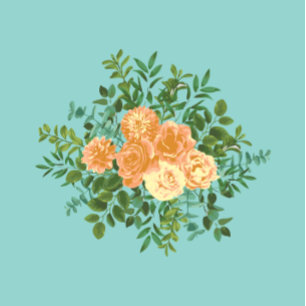 Peach & Aqua Peony & Rose Floral Wedding Invitation