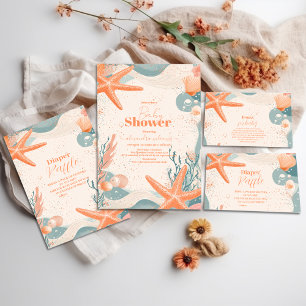 Beach Seashells Elegant Baby Shower Invitation
