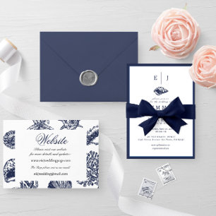 Nautical Oceanic classic dark navy blue 5 Wedding Invitation