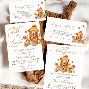 Fall Teddy Bear We Can Bearly Wait Baby Shower Invitation