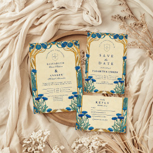 Golden Cornflower Art Nouveau Wedding Invitation