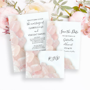 Pink Rose Quartz on White Wedding RSVP Reply Card