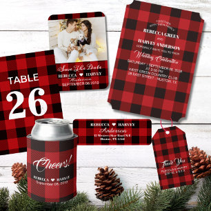 red buffalo plaid rustic winter wedding party napkin