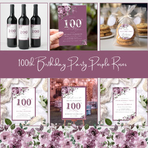 Elegant Purple Flowers 100th Birthday Thank You
