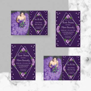 Purple Rose Silver Geometric Sweet 16 Invitation