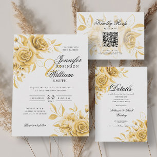 Elegant Script Romantic Wedding Gold Floral  Menu