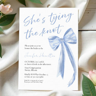 She's Tying the Knot   Blue Bow Bridal Shower Invitation