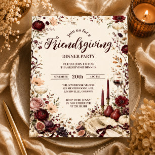 Elegant Floral Friendsgiving Dinner Invitation