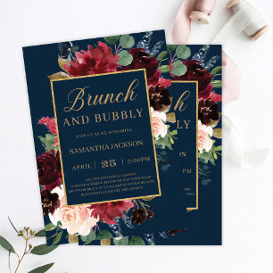 Winter Navy burgundy blush floral rise and shine Invitation