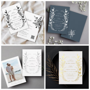 Wildflowers Silhouette Wreath Wedding Photo Grey Save The Date