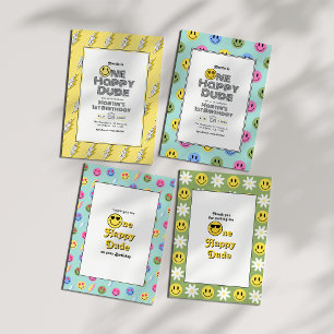"One Happy Dude!" Retro Smile Face 1st Birthday Acrylic Invitations