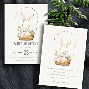 Blue Bunny In Floral Basket Kids Photo Birthday Invitation