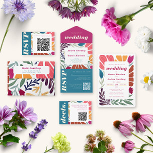 Chic Bright Colourful Mismatch Floral Bridal Showe Invitation