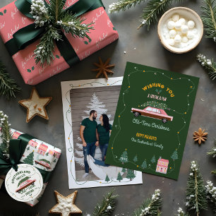 Family Pink Vintage Car Christmas Tree Town Fa La Wrapping Paper Sheet