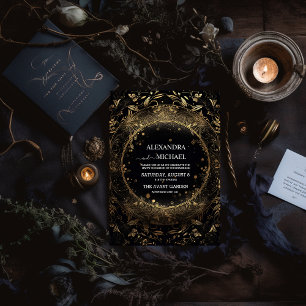 Mystical Black Gold Celestial Stars Wedding  Save The Date