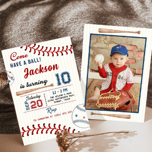 Boys Baseball Birthday Party Photo Invitation