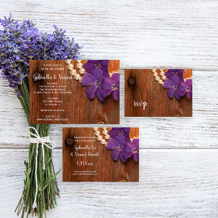 Purple Periwinkle, Pearls Barn Wood Wedding RSVP