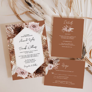 Boho Terracotta Floral Wedding Details Enclosure Card