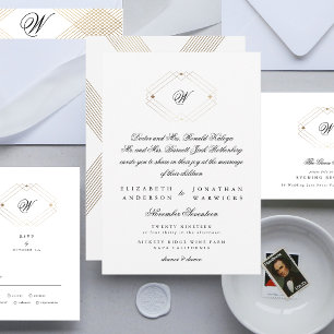 Calligraphy Typography Monogram Gold Deco Wedding Wrap Around Label
