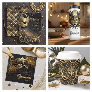 Quinceanera Masquerade Black Gold ID1031 Invitation