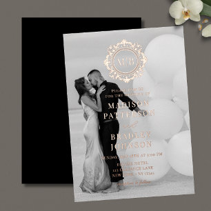 Ornate Floral Monogram Wedding Elegant Rose Gold Invitation