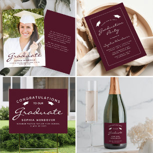 2024 Burgundy White Script Cap Graduation Sparkling Wine Label