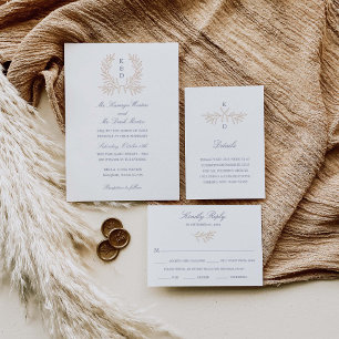 Minimal Laurel Wedding Invitation Blue All in One