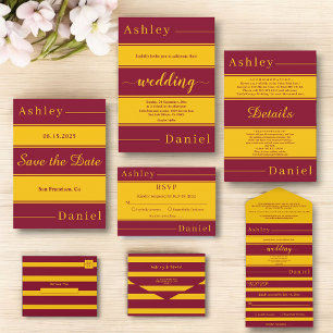 Elegant Fancy Burgundy And Gold Stripes Wedding Enclosure Card