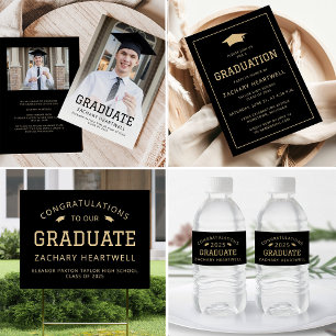 2025 Sporty Black Gold Graduation Water Bottle Label