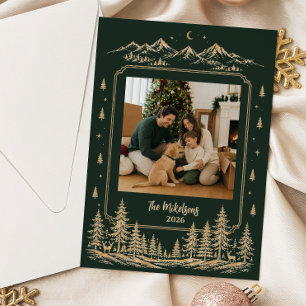 Photo Elegant Gold Christmas Tree Forest Holiday Card