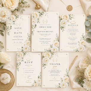 Timeless Ivory Floral Wedding Invitation