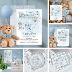 Teddy Bear Balloons Boy Bearly Wait Baby Shower Banner